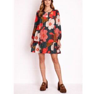 BE Stage Floral Dress Size Large Boho Tiered Long Sleeve